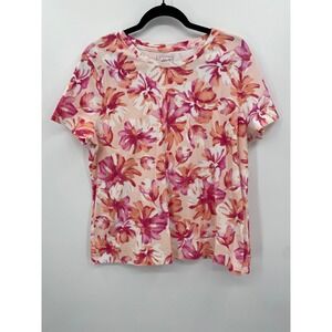 Studio Works Floral Tee  Womens XL Pink Orange Cotton Short Sleeve Studio Tee